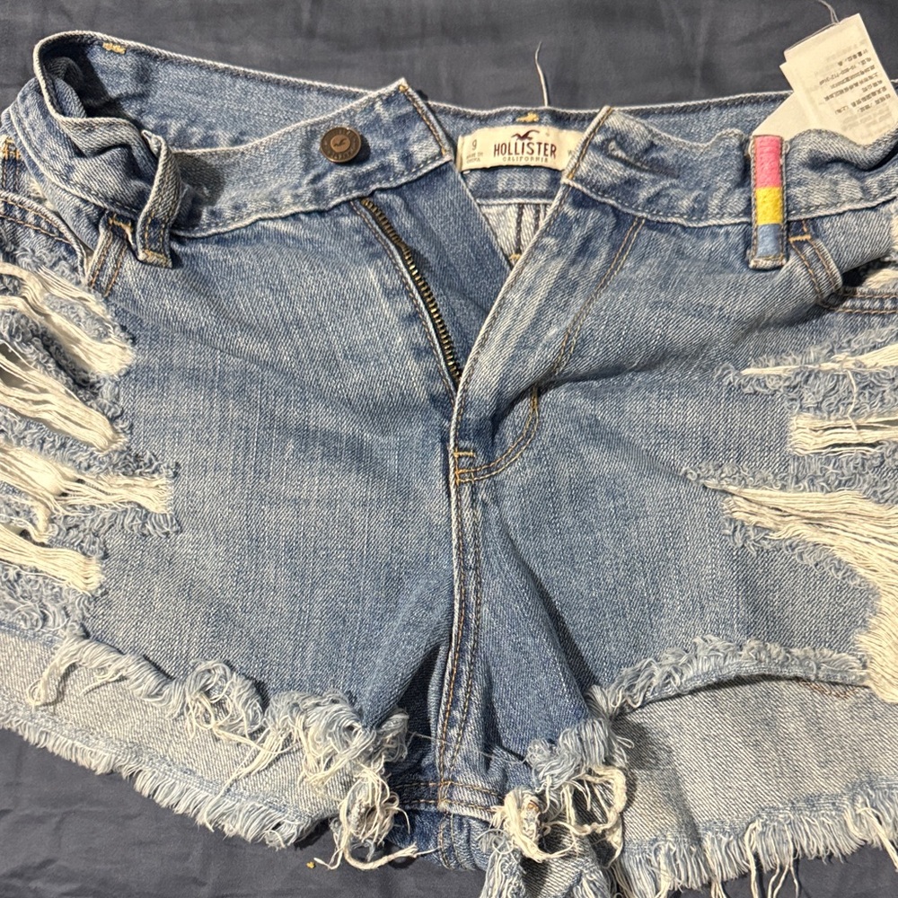 Hollister Women's Light Blue Distressed Jean Shorts